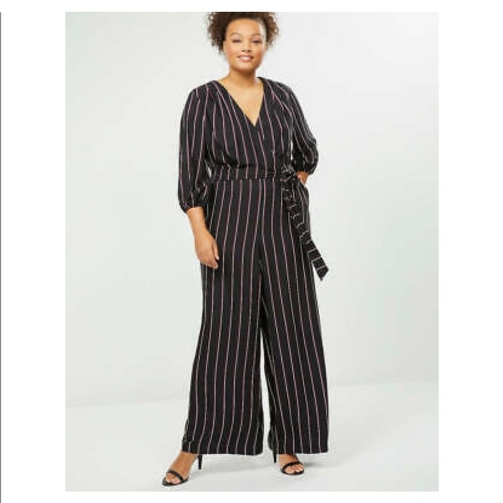 Lane Bryant Black and Silver Maxi Gown with Tie Front and Long Bishop Sleeves